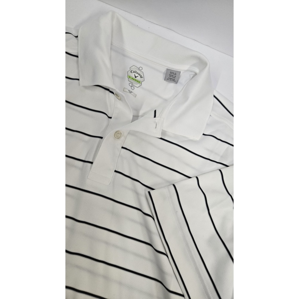 Callaway X Series Golf Polo Shirt Mens XL White Black Striped Performance Logo